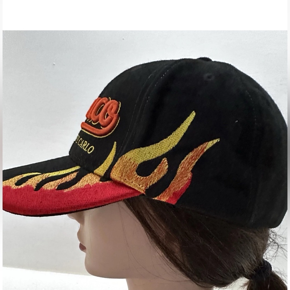 VINTAGE NEW Monaco Monte Carlo Adjustable Cap Hat Fire Flames Racing Hook & Loop